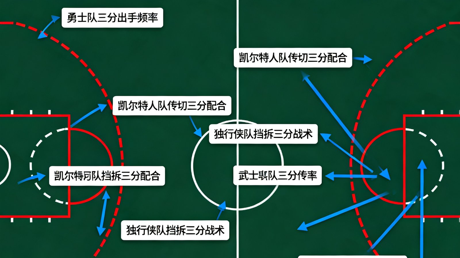 2024赛季NBA各队三分球战术演变分析文章封面，展示了一张布满数据标注的篮球场示意图。